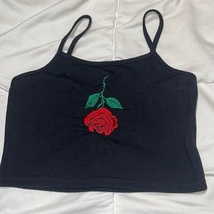 Crop rose black tank top